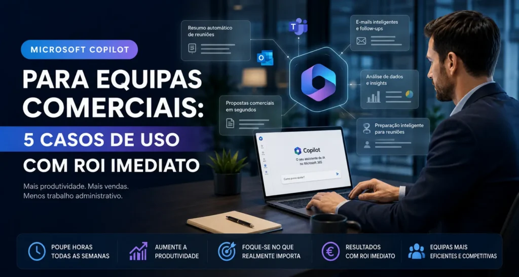 Microsoft Copilot para Equipas Comerciais: 5 Casos de Uso com ROI Rápido Microsoft Copilot para equipas comerciais com casos de uso e ROI em PME